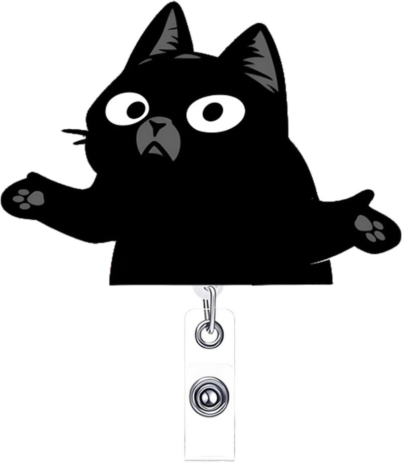 NSSHEL Halloween Black Cat Badge Reel Retractable Funny Badge Reel for Nurse Nursing RN MA CNA LPN Medical Worker & Teacher Cute Cartoon Cat Badge Holder with Alligator Clip Fun Holiday Gifts - Image 1